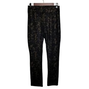 Carmen Marc Valvo Black Gold Pattern Workout Yoga Sports Leggings Size 6